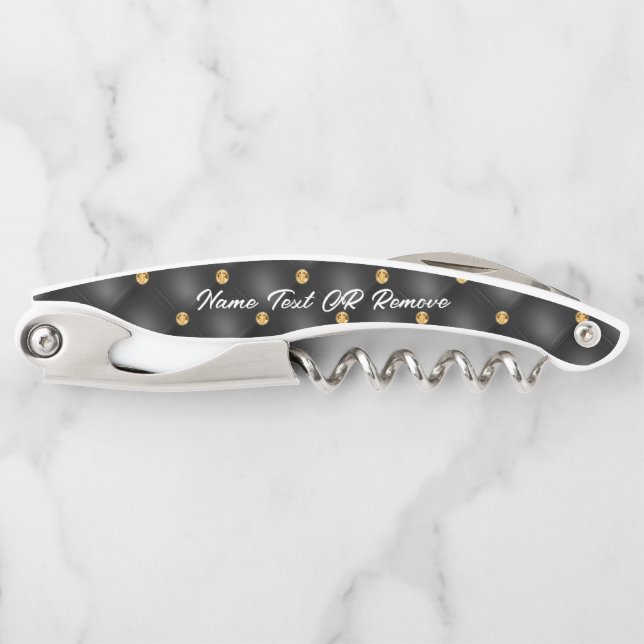 Black Gold Diamond Custom Name Waiter's Corkscrew (Front)