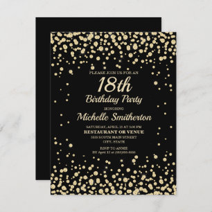 Black Gold Diamond Glitter Women's 18th Birthday Card