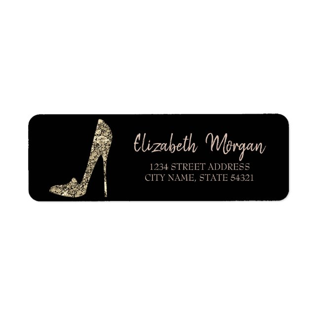 Black, Gold Diamond High Heels Address Label (Front)