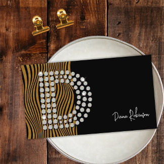 Black Gold Diamond Initial D Social Media Monogram Business Card