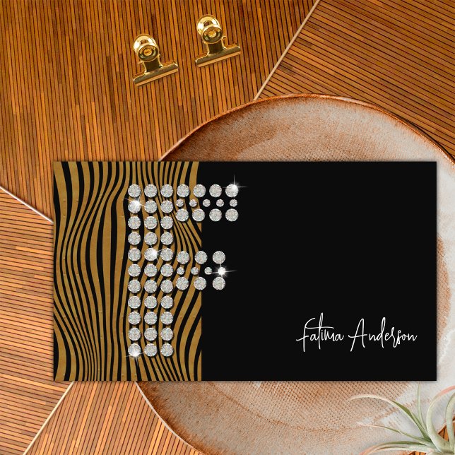 Black Gold Diamond Initial F Social Media Monogram Business Card (Front)