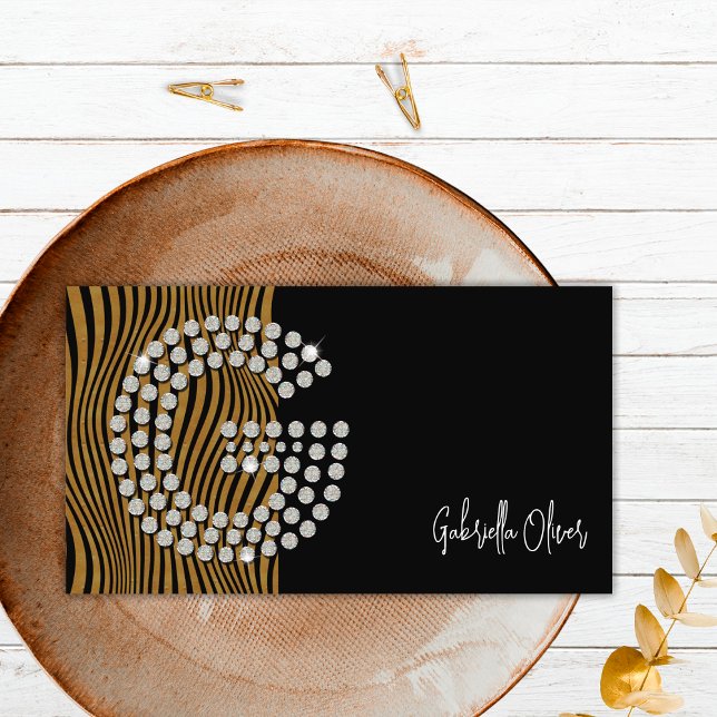 Black Gold Diamond Initial G Social Media Monogram Business Card (Front)