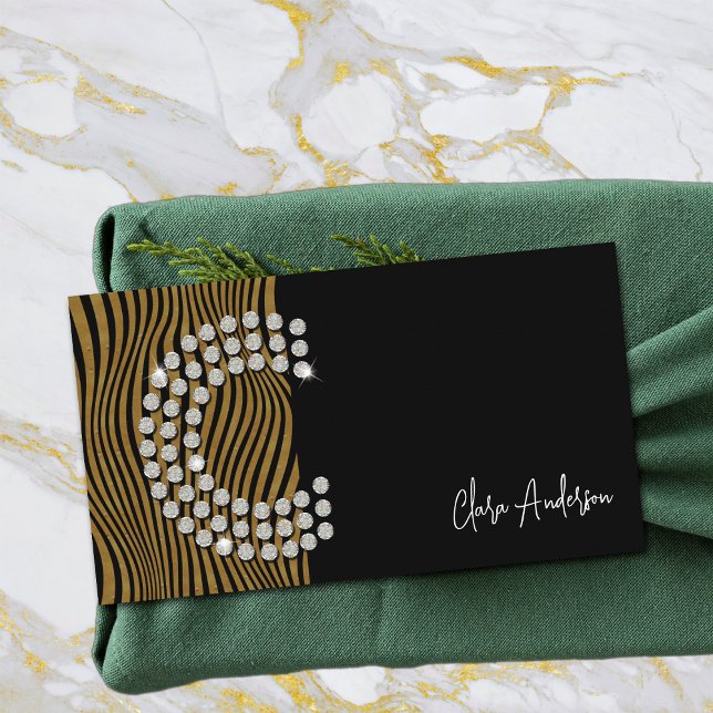 Black Gold Diamond Initial Social Media Monogram Business Card (Front)