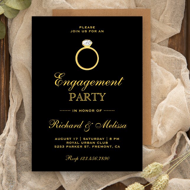 Black Gold Diamond Ring Engagement Party Invite (Creator Uploaded)