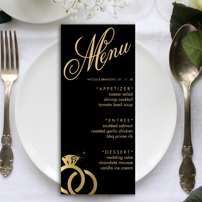 Black & Gold Diamond Ring Wedding Reception Menu (Black & Gold Diamond Ring Wedding Reception Menu)