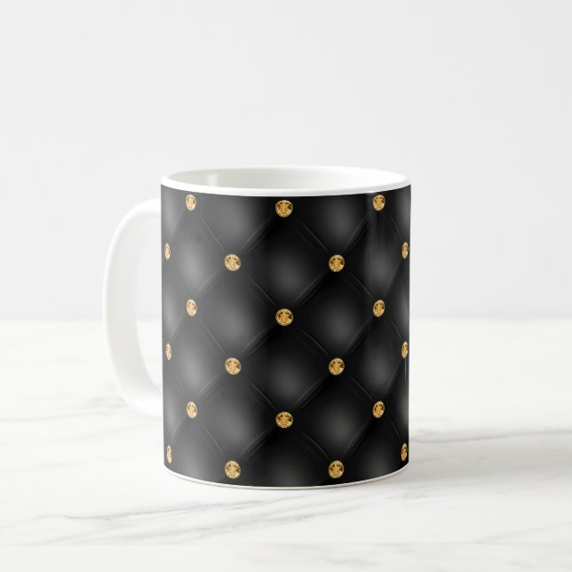 Black Gold Diamond Tufted Coffee Mug (Front Left)
