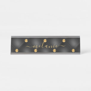 Black Gold Diamond Tufted Custom Desk Name Plate