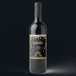 Black gold diamonds 21st birthday wine label<br><div class="desc">Glamourous and elegant 21st birthday party wine label. Black background colour. Two sparkling wine glasses, flutes and faux golden diamond sprinkle as decor. Templates for a name, age 21, date of birth and the anniversary date. Golden letters. You can change the background colour to match your theme. Click customise and...</div>