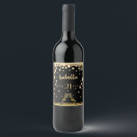 Black gold diamonds 21st birthday wine label<br><div class="desc">Glamourous and elegant 21st birthday party wine label. Black background colour. Two sparkling wine glasses, flutes and faux golden diamond sprinkle as decor. Templates for a name, age 21, date of birth and the anniversary date. Golden letters. You can change the background colour to match your theme. Click customise and...</div>