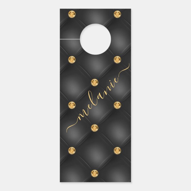 Black Gold Diamonds Door Hanger with Custom Name (Front)