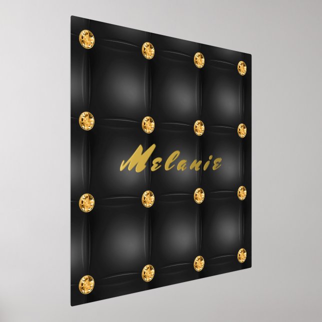 Black Gold Diamonds Foil Print Poster Custom Name (Laydown)