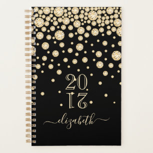 Black gold diamonds glam name planner