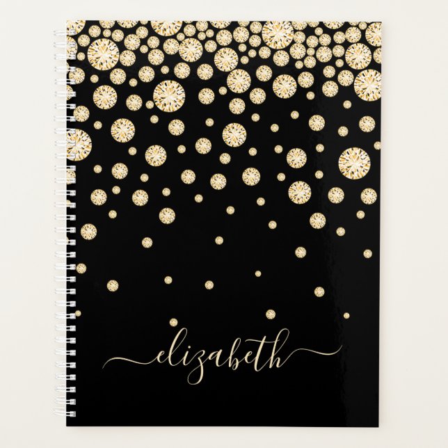 Black gold diamonds monogram 2026 planner (Front)