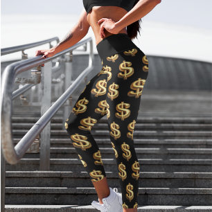 Black & Gold Dollar Sign Yoga Capri Leggings