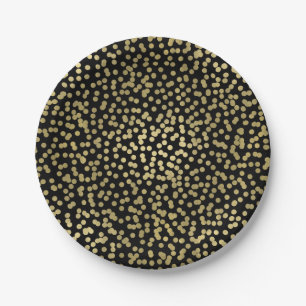 Black & Gold Dots Confetti Elegant Glam Paper Plate