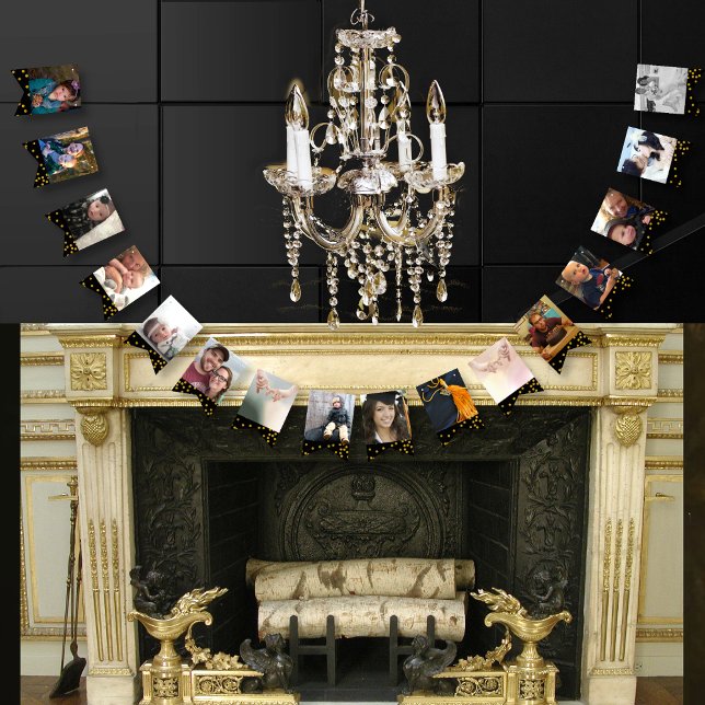 Black Gold Dots Photo Graduation Anniversary Party Bunting (Creator Uploaded)