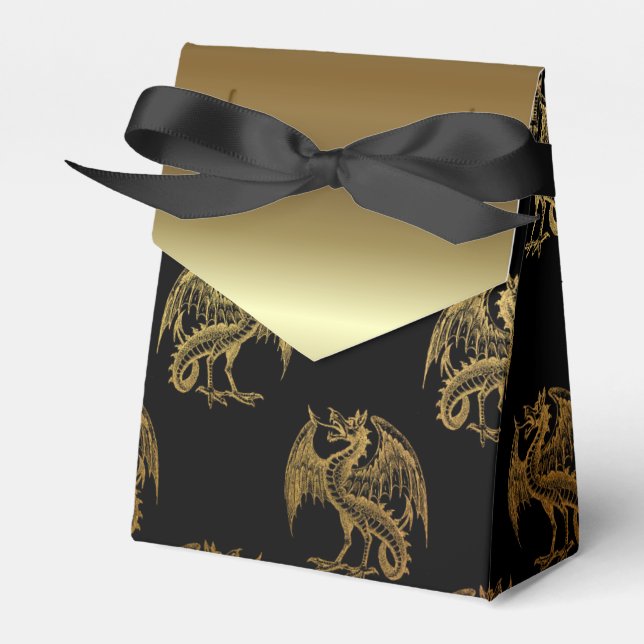 Black gold Dragon pattern party favour box (Front Side)