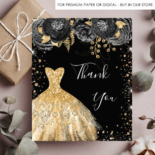 Black gold dress floral birthday budget thank you flyer
