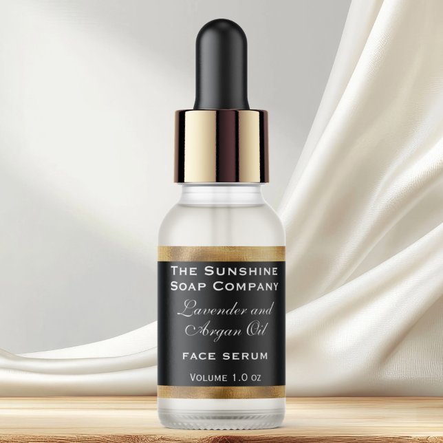 Black & gold dropper / essential oil bottle label (This label measures 2.25 inches long by 0.75 inches high (57 mm long by 19 mm in height) )