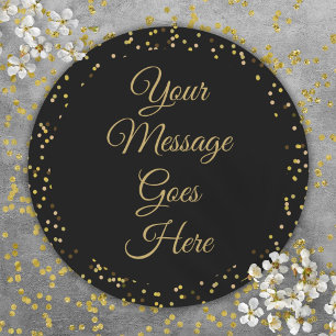 Black Gold Dust Elegant Script Classic Round Sticker