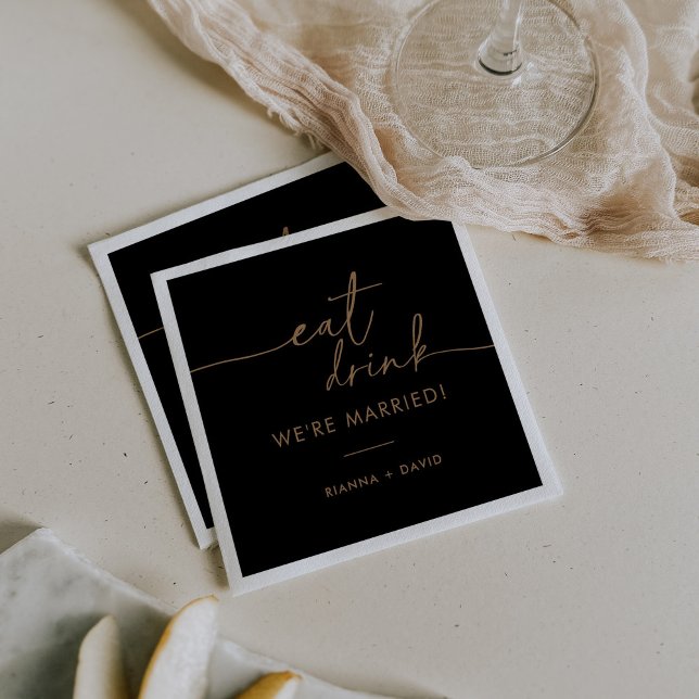 Black Gold Eat Drink We're Married Wedding  Napkin (Creator Uploaded)