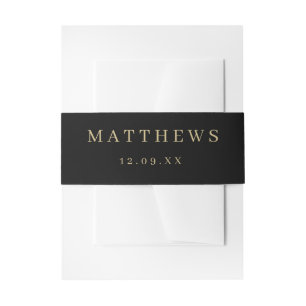 Black & gold Editable Colour Monogram Wedding Inv Invitation Belly Band