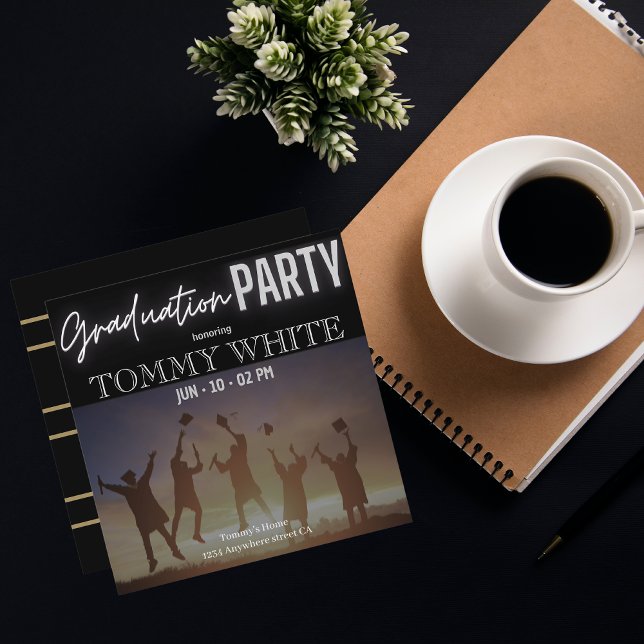 Black Gold edition Graduation Invitation (Stylish black and gold grad invitation for a celebration)