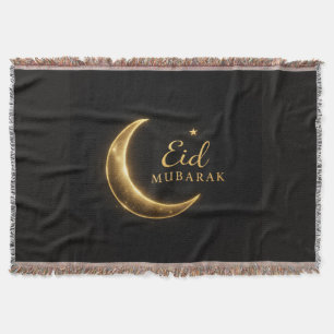 Black & Gold Eid Mubarak Decorative Pillow – Ramad Throw Blanket