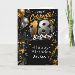 Black Gold Eighteenth Birthday Party Card