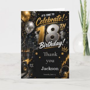 Black Gold Eighteenth Birthday Party Thank You Card