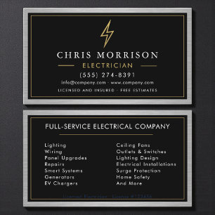 Black Gold Electrician Electrical Contractor Metal Business Card