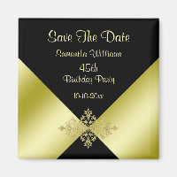 Black & Gold Elegance 45th Birthday Save The Date