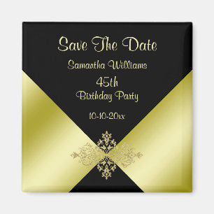 Black & Gold Elegance 45th Birthday Save The Date Magnet