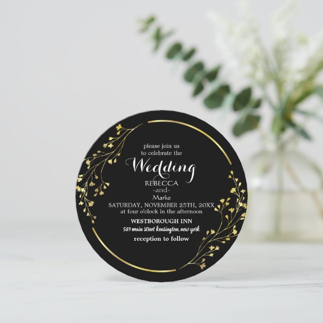 black gold elegance invitation (Standing Front)