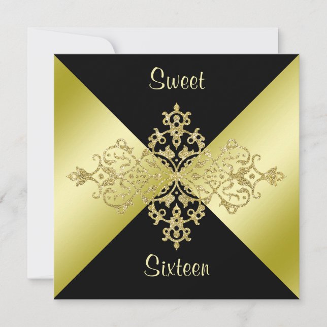 Black & Gold Elegance Sweet 16 Birthday Invitation (Front)