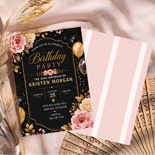 Black & Gold Elegant 30th Birthday Invitation
