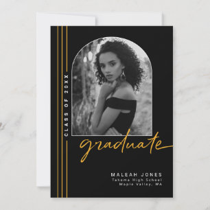 Black Gold Elegant Arch Overlay Photo Graduation Announcement