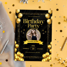Black Gold Elegant birthday invitation card