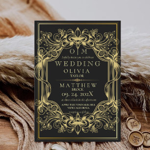 Black gold Elegant bohemian ornate  Wedding Invitation