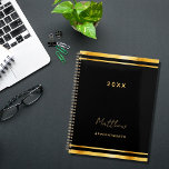 Black gold elegant business appointments 2024 planner<br><div class="desc">A stylish black coloured background with a faux gold frame.  Personalise and add a year,  name,  and title.  A planner for organising business clients,  to do lists,  or your daily life.  For both him and her.</div>