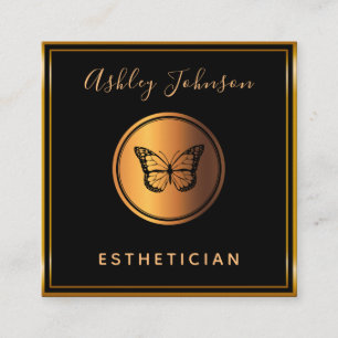 Black & Gold Elegant Butterfly Aesthetician Classi Square Business Card