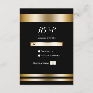 Black & Gold Elegant Chic Party Wedding RSVP