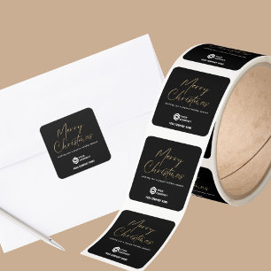 Black Gold Elegant Christmas Custom Logo Business Square Sticker