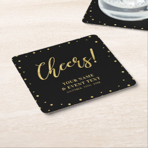 Black & Gold Elegant Classic Adult Birthday Party Square Paper Coaster