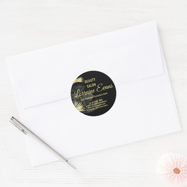 Black Gold Elegant  Classic Round Sticker (Envelope)