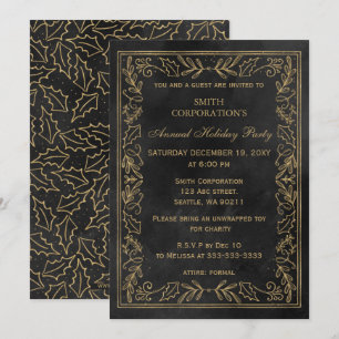 Black Gold Elegant Corporate Holiday Party Invitation