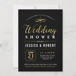 Black & Gold Elegant Couples Wedding Shower Invitation