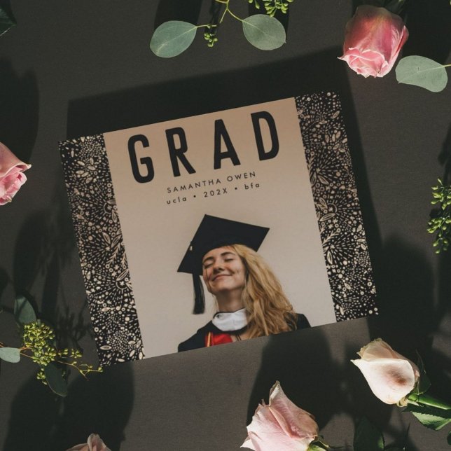 Black Gold Elegant Foil Botanicals Grad Photo Announcement (Creator Uploaded)