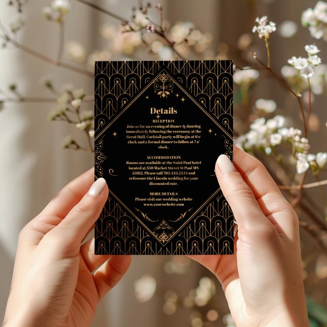 Black Gold Elegant Geometric Art Deco Wedding  Enclosure Card (Creator Uploaded)