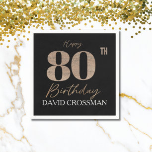 Black & Gold Elegant Glitter 80th Birthday  Napkin